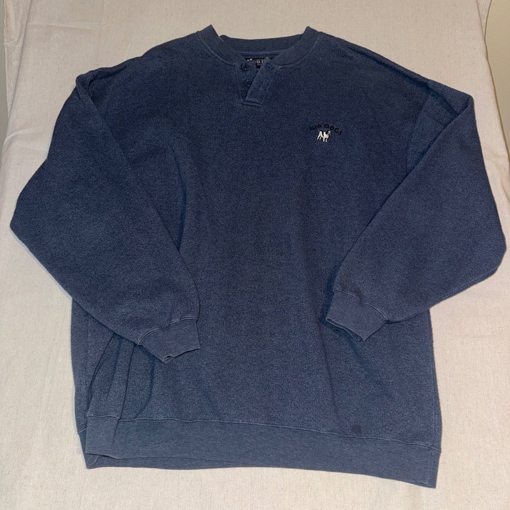 Big Dogs Henley Sweatshirt Mens 2X Blue Fleece Pullover Embroidered Logo Vintage - Picture 2 of 4